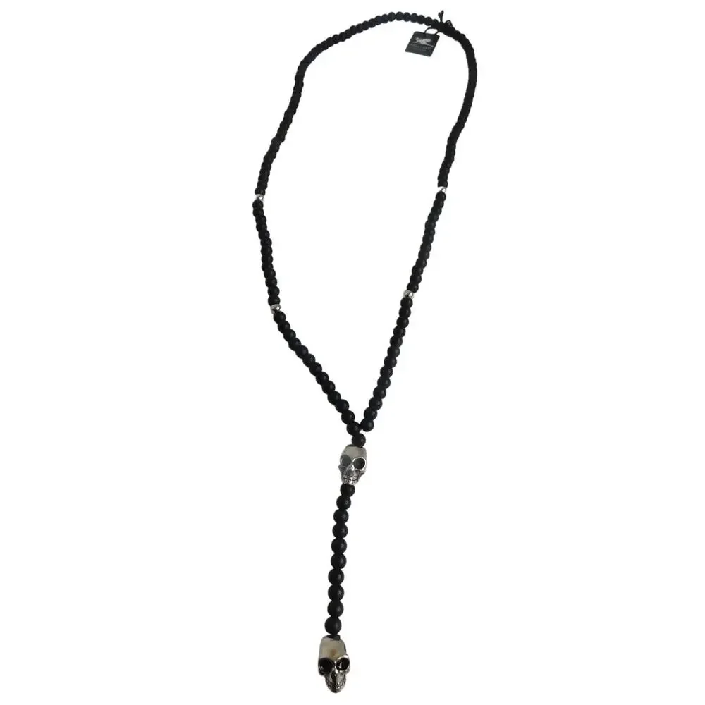 Jean Claude Black Agate Skull Bolo Tie Lariat Goth Western Necklace Emo Grunge